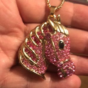 Pink crystal horse necklace